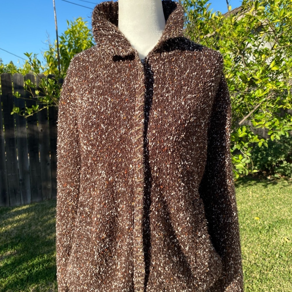 Vintage Crazy Horse Liz Claiborne Brown Speckled Sweater Jacket Women’s XL